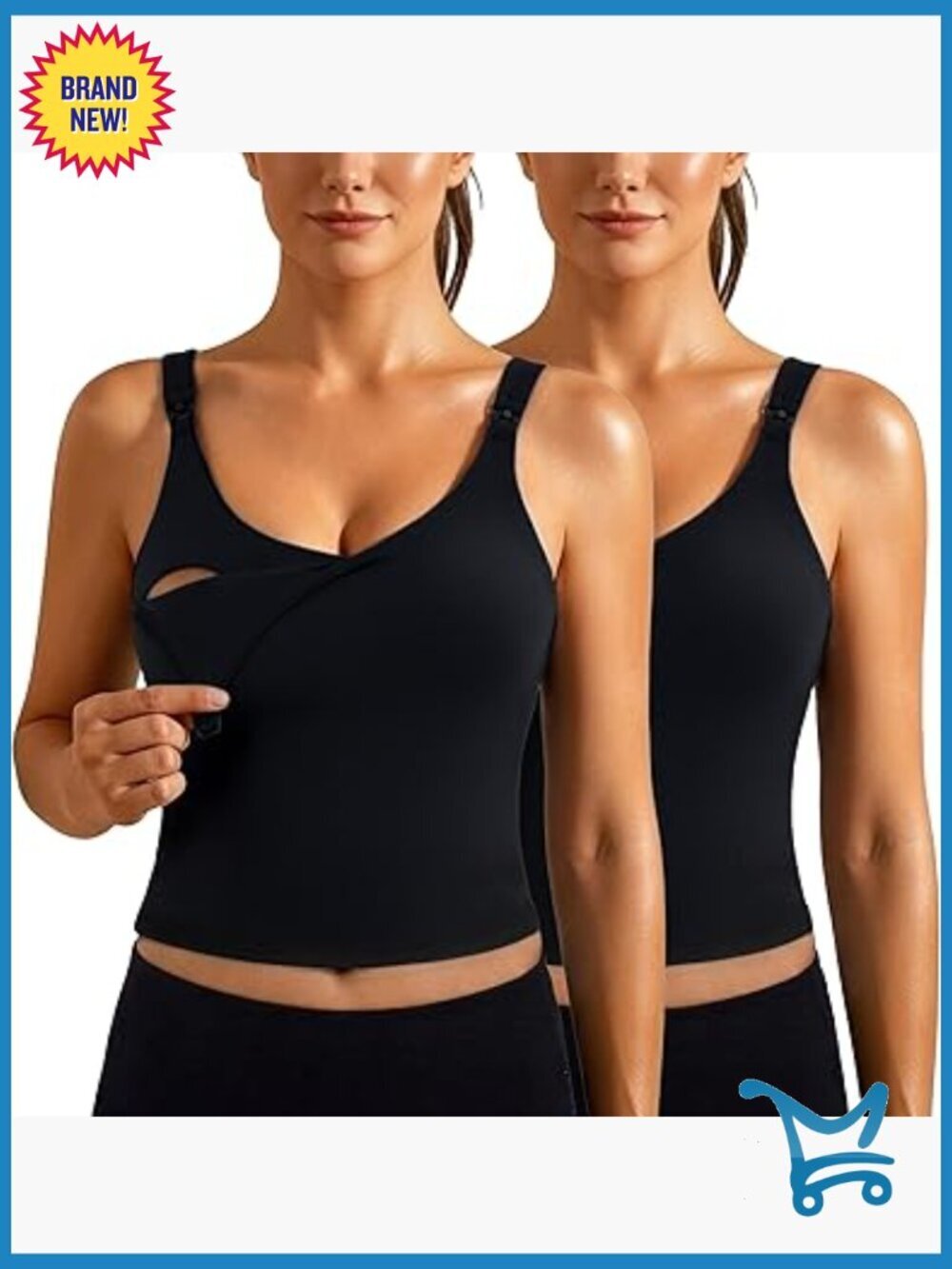 Nursing Bras Longline Sports Crop Tank Top with Built in Bra 2 Pack Buttery Soft